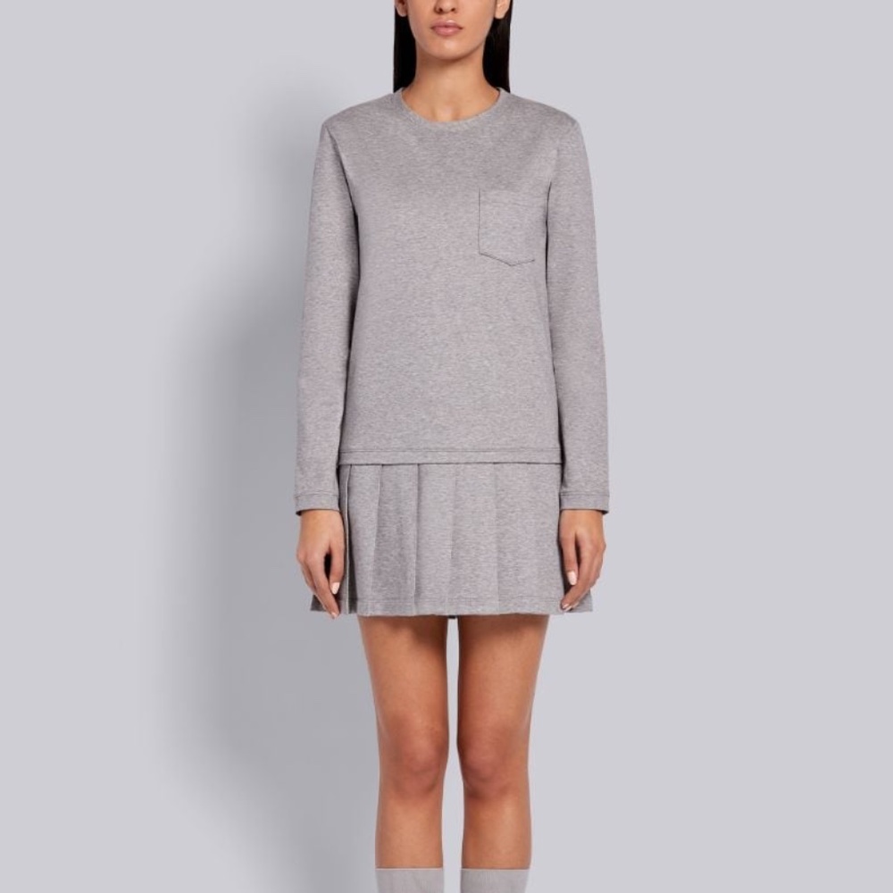 NWT Thom browne LIGHT GREY COTTON LOOPBACK JERSEY DROP WAIST PLEATED DRESS